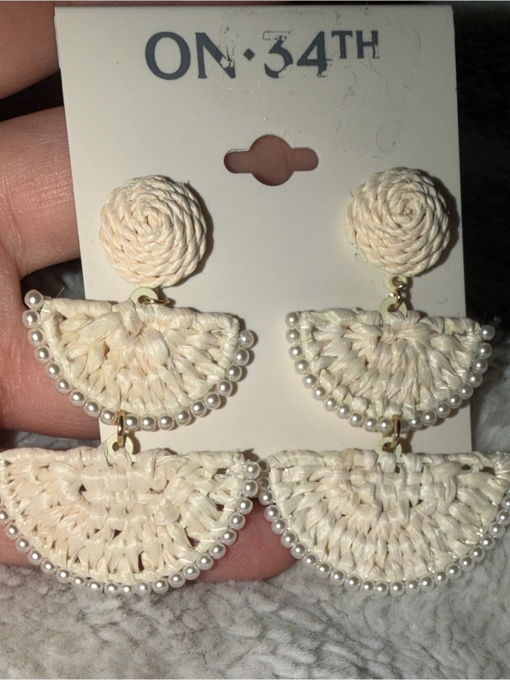 Cream Braided Pearl-Trim Tiered Drop Earrings - Picture 2 of 3